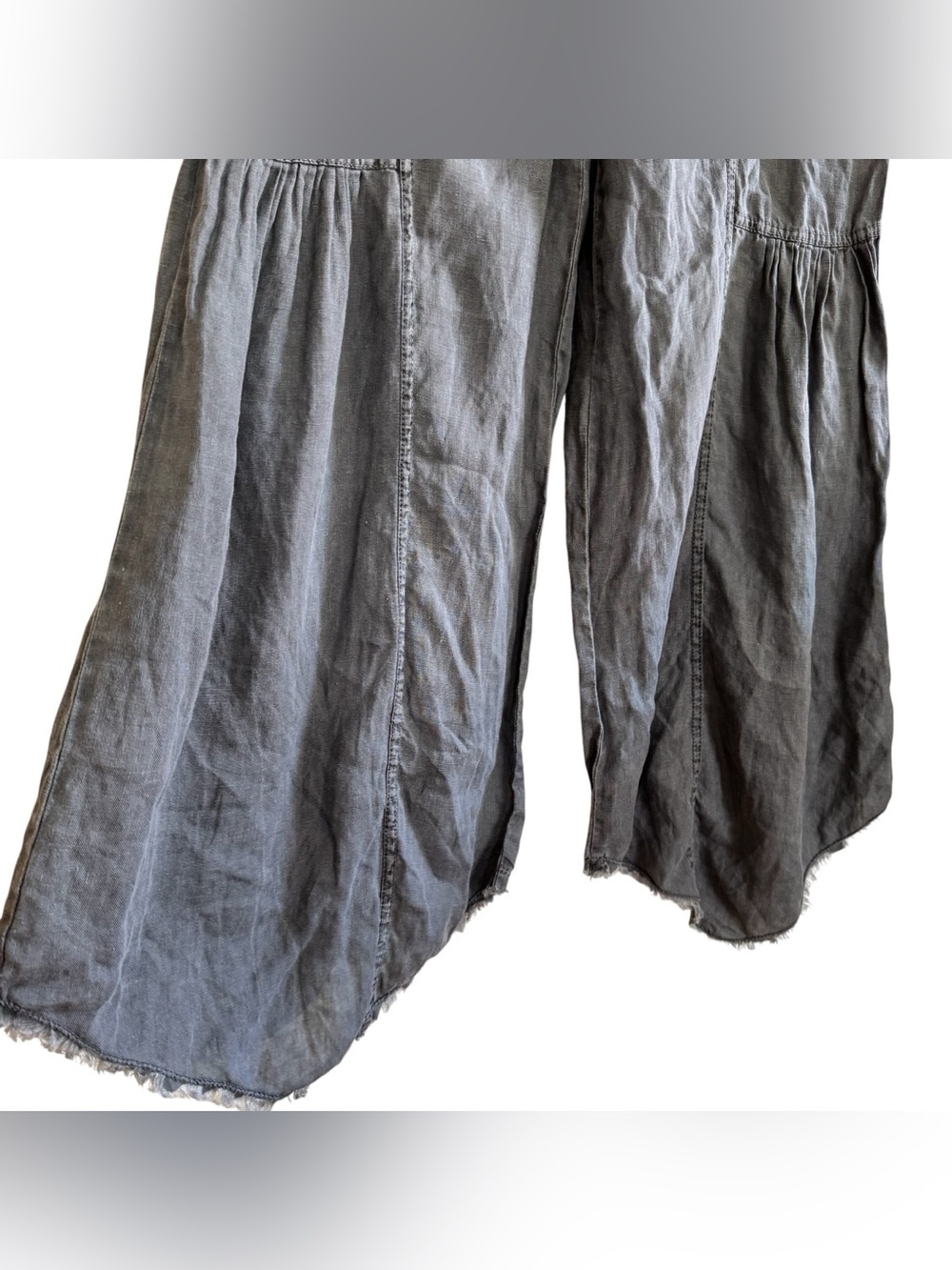 XCVI Gray Linen Wide Leg Fang Sharkbite Jumpsuit Wide Leg Relaxed Fit Boho S - Picture 3 of 8